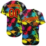 Custom Graffiti Pattern Gold-Purple 3D Clashing Colors Paint-Splatter Authentic Baseball Jersey