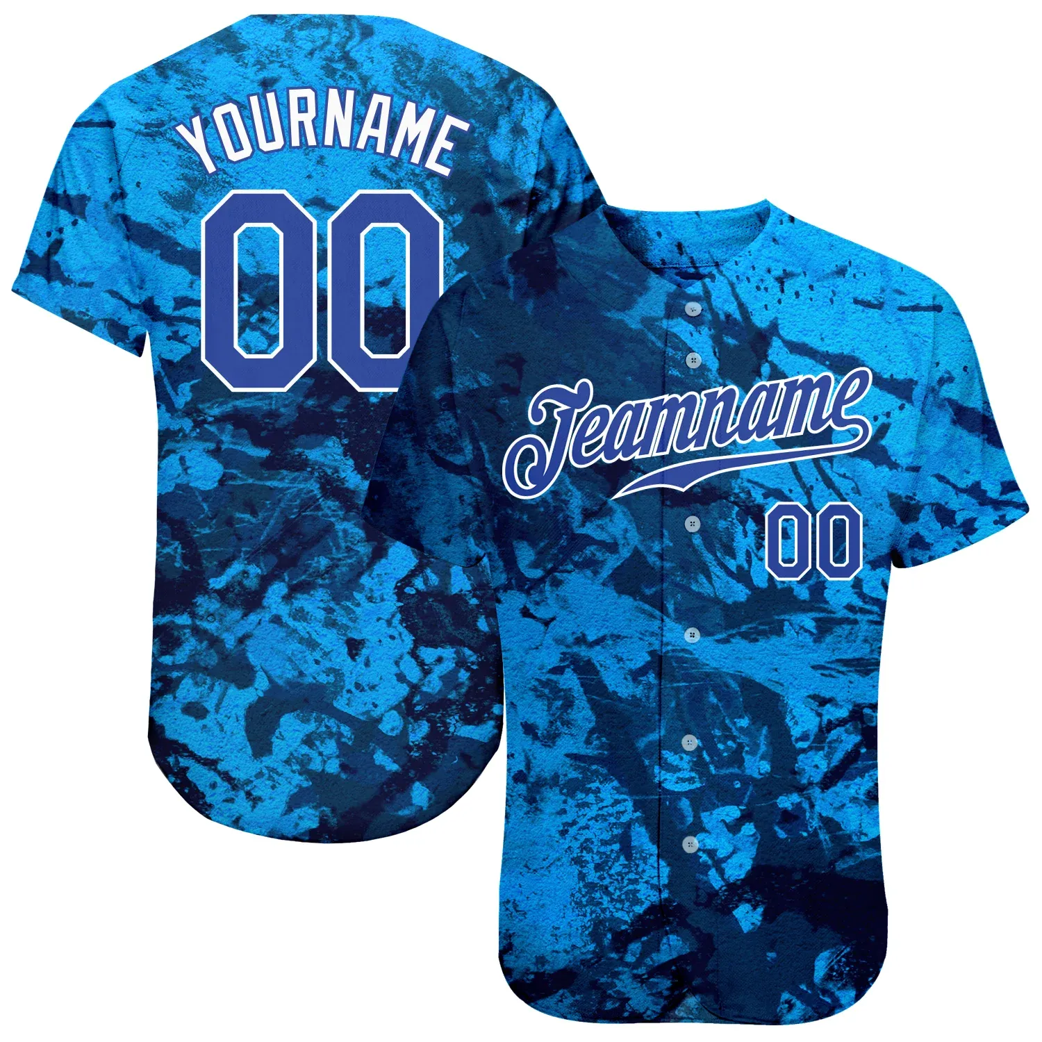 0813fa8c5c0e0f63fe281a5f9f161b3a1029a174338f96aa7b62167481d90bc5.webp Custom Graffiti Pattern Royal-White 3D Authentic Baseball Jersey - Image 1