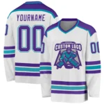 Custom White Purple-Teal So Cool Hockey Jersey