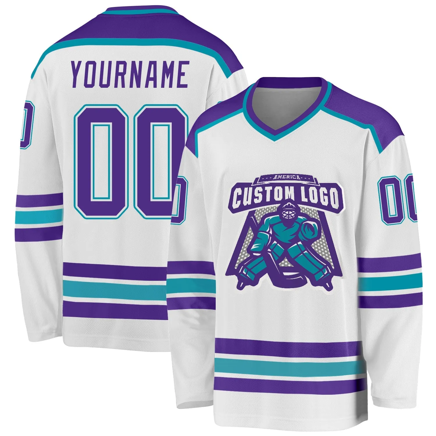 090787cd3754b36d890d4135fb329b1885f2d0fd3edb12761091f59f00bd88f5.webp Custom White Purple-Teal So Cool Hockey Jersey - Image 1