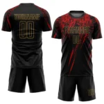 Custom Black Black Old Gold-Red Sublimation Soccer Uniform Jersey - Image 2