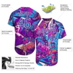 Custom Graffiti Words Pattern White-Purple 3D Authentic Baseball Jersey - Image 2