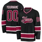 Custom Black Maroon-White Hockey Jersey