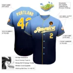 Custom Light Blue Gold-Navy Authentic Fade Fashion Baseball Jersey - Image 2