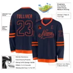 Custom Navy Navy-Orange Hockey Jersey - Image 2