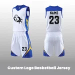 Custom White-Blue Basketball Uniforms and Jerseys