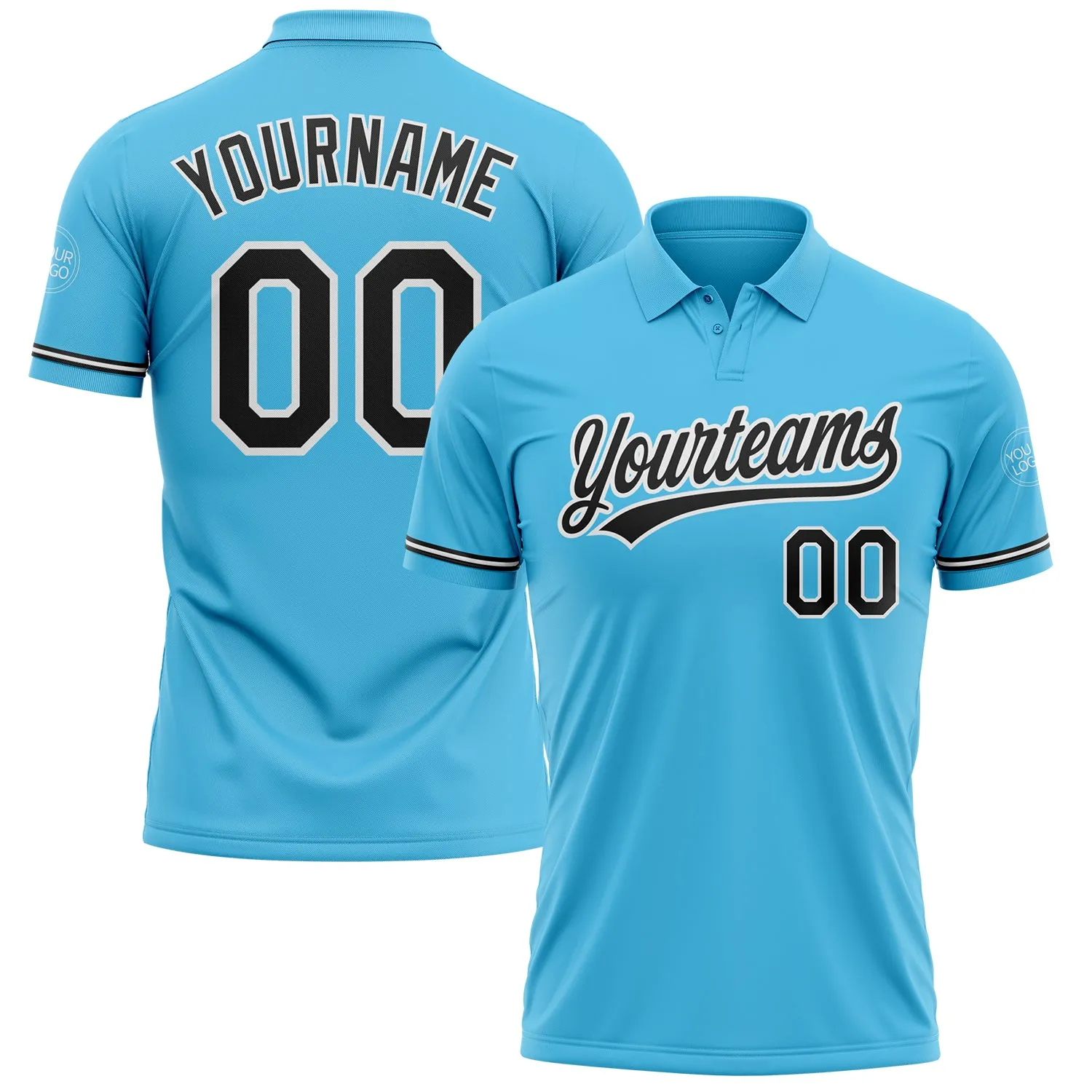1b48849fa709573fb6c24dbdd0040ad16a96f335c6cebc15c33c89f131d7348d.webp Custom Sky Blue Black-White Performance Vapor Golf Polo Shirt - Image 1