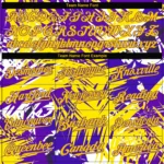 Custom Graffiti Pattern Gold-Purple 3D Authentic Baseball Jersey - Image 3