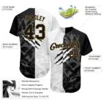 Custom Graffiti Pattern Black-Old Gold 3D Authentic Baseball Jersey - Image 2