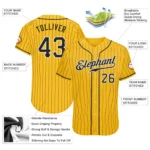 Custom Yellow Black Pinstripe Black-White Authentic Baseball Jersey - Image 2