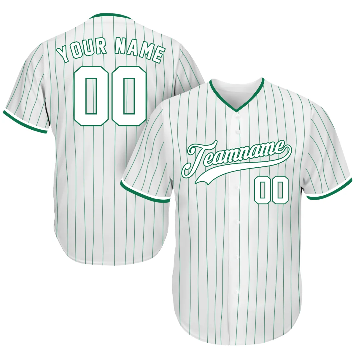 2456e572273565eb2224d8d6769e2ba49f486db7f57f8f9bf1fb0cf0ad727f2a.webp Personalized Baseball Jerseys - Unique Gifts For Baseball Fans - Pinstripe White Green - St. Patrick's Day Outfit For Baseball Fan - Image 1