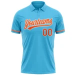 Custom Sky Blue Orange-White Performance Vapor Golf Polo Shirt - Image 2