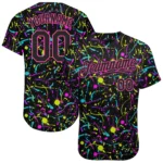 Custom Graffiti Pattern Black-Pink 3D Neon Splatter Authentic Baseball Jersey