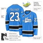 Custom Powder Blue White-Black Hockey Jersey - Image 2