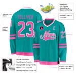 Custom Aqua Pink-White Hockey Jersey - Image 2