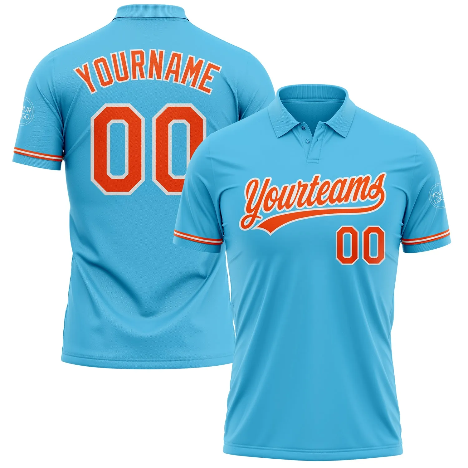 340526ef2e0b7aefa987a089eadfe175c7fb02f4f7383c097e5e06937fc1d80d.webp Custom Sky Blue Orange-White Performance Vapor Golf Polo Shirt - Image 1