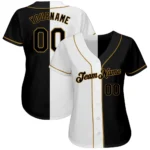 Custom White-Black Old Gold Authentic Split Fashion Baseball Jersey - Image 2