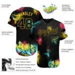 Custom Graffiti Pattern Black-Gold 3D Authentic Baseball Jersey - Image 2