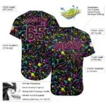 Custom Graffiti Pattern Black-Pink 3D Neon Splatter Authentic Baseball Jersey - Image 2