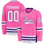 Custom Pink White-Purple So Cool Hockey Jersey