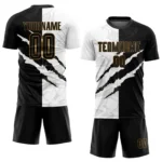 Custom Graffiti Pattern Black-Old Gold Sublimation Soccer Uniform Jersey - Image 2