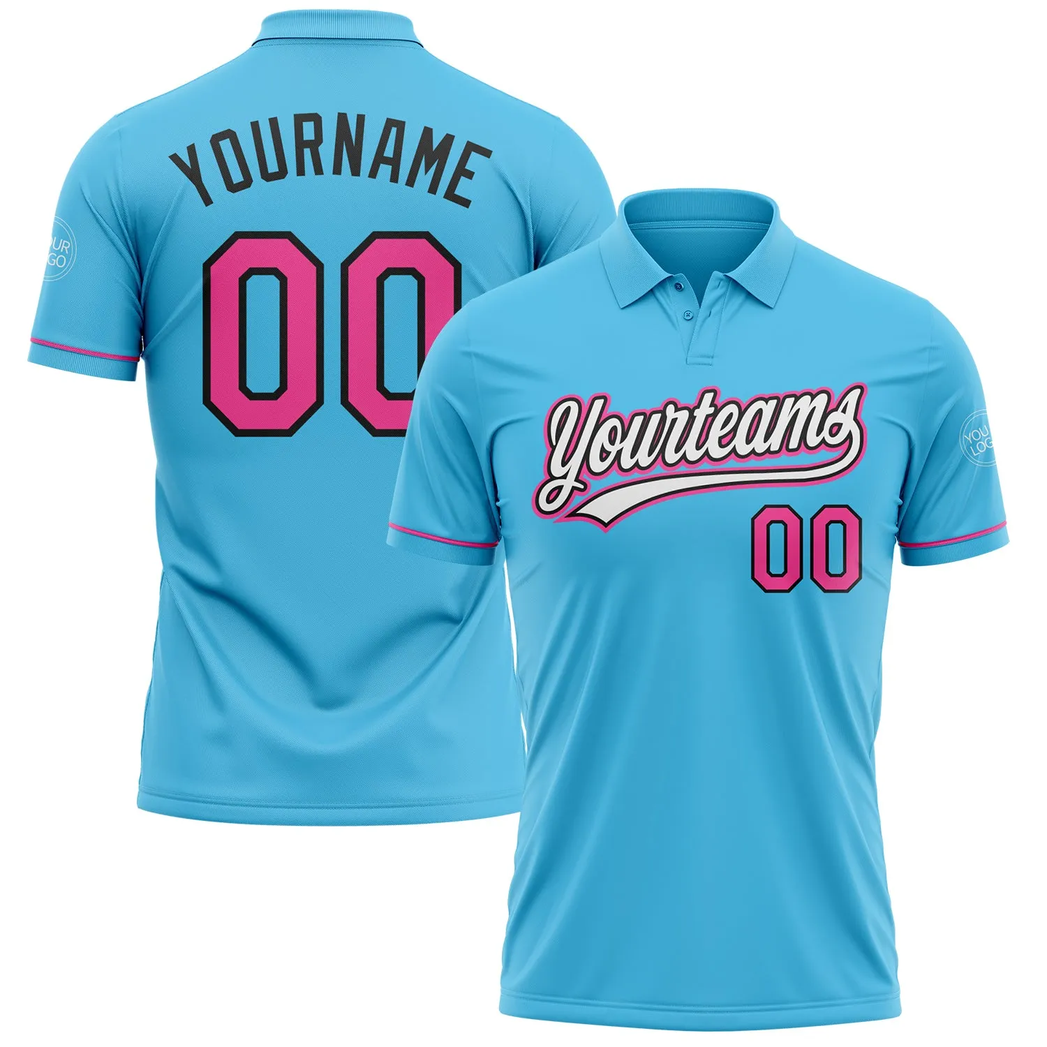 472a191ac1bc4360676901721f1eee25a4889e879b6aa332bc39a9783996d6f0.webp Custom Sky Blue Pink-Black Performance Vapor Golf Polo Shirt - Image 1