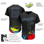 Custom Graffiti Pattern Black-Light Blue 3D Authentic Baseball Jersey - Image 2