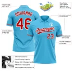 Custom Sky Blue Red-White Performance Vapor Golf Polo Shirt - Image 3