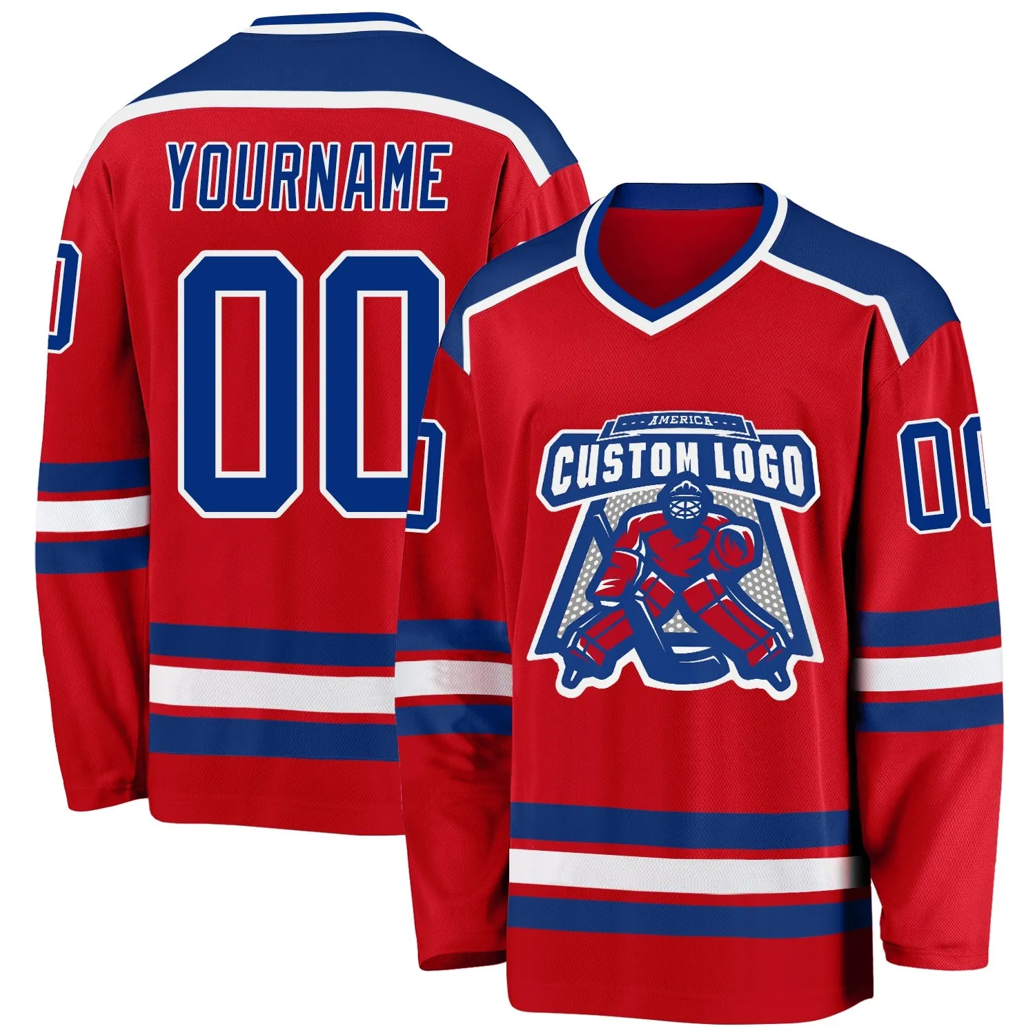 4f18fcc635e5f9eeab3a3807ae8fd746cb2ff65d6d1213b293159b7b8a85d7e6.webp Custom Red Royal-White So Cool Hockey Jersey - Image 1
