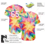 Custom Tie Dye White-Pink 3D Watercolor Rainbow Authentic Baseball Jersey - Image 2