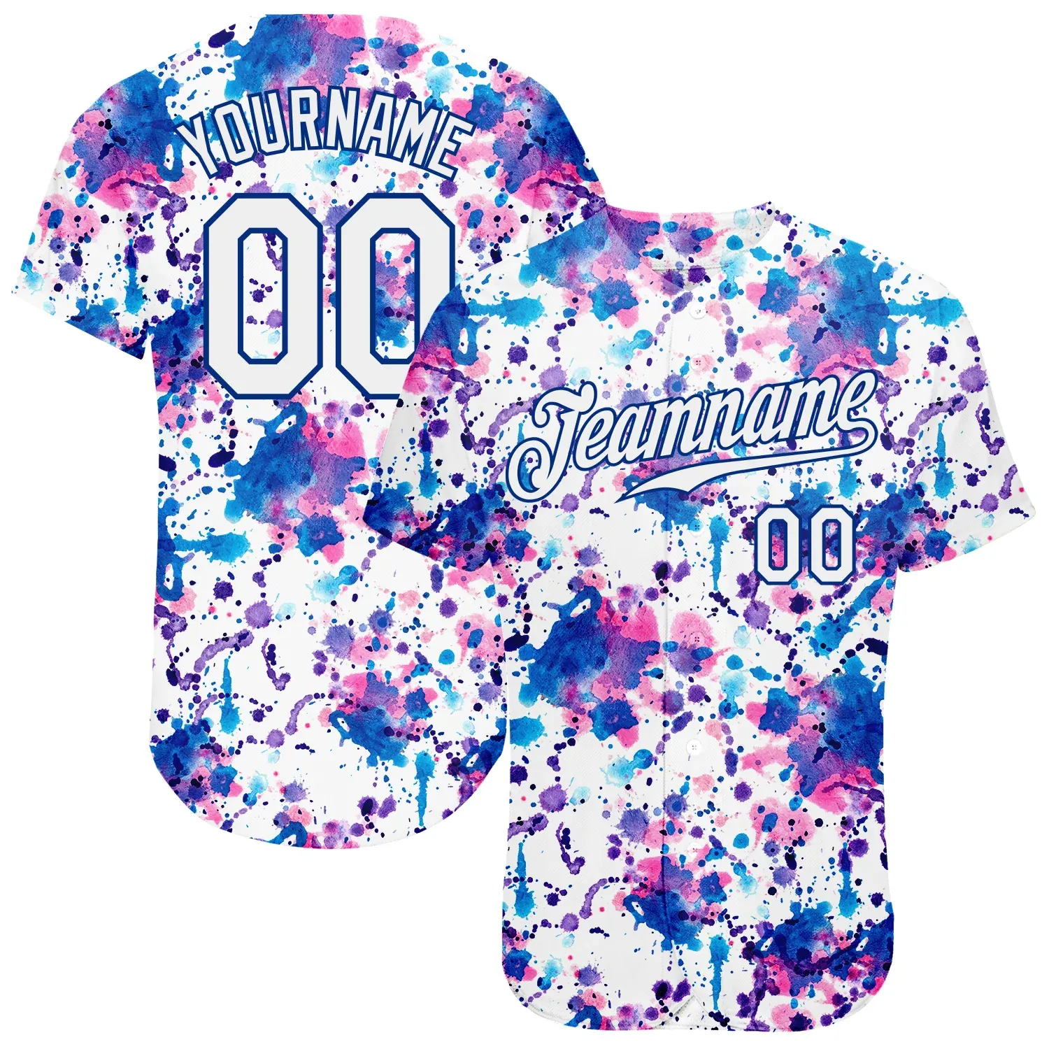 55b11193950a9c4fbe1cf5dfea53cdfd06f49bc95cabd4bcc4da8b38c42d99c1.webp Custom Graffiti Pattern White-Royal 3D Abstract Watercolor Authentic Baseball Jersey - Image 1