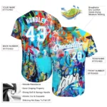 Custom Abstract Graffiti White-Light Blue 3D Authentic Baseball Jersey - Image 2