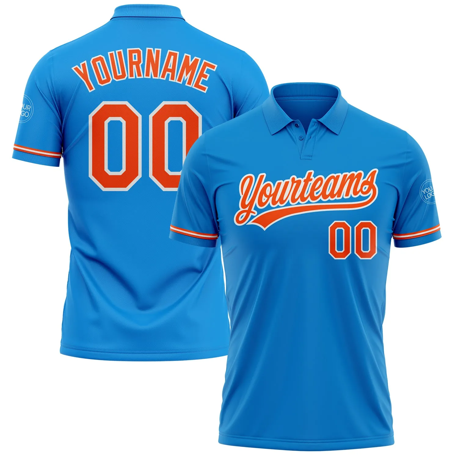 63b3eec596a2bd401fc996d73766776ad345a2025bf73797fcbff35df137230d.webp Custom Blue Orange-White Performance Vapor Golf Polo Shirt - Image 1