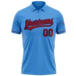 Custom Powder Blue Red-Navy Performance Vapor Golf Polo Shirt - Image 2