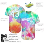 Custom Tie Dye White-Light Blue 3D Rainbow Authentic Baseball Jersey - Image 2
