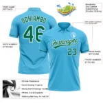 Custom Sky Blue Kelly Green-White Performance Vapor Golf Polo Shirt - Image 3