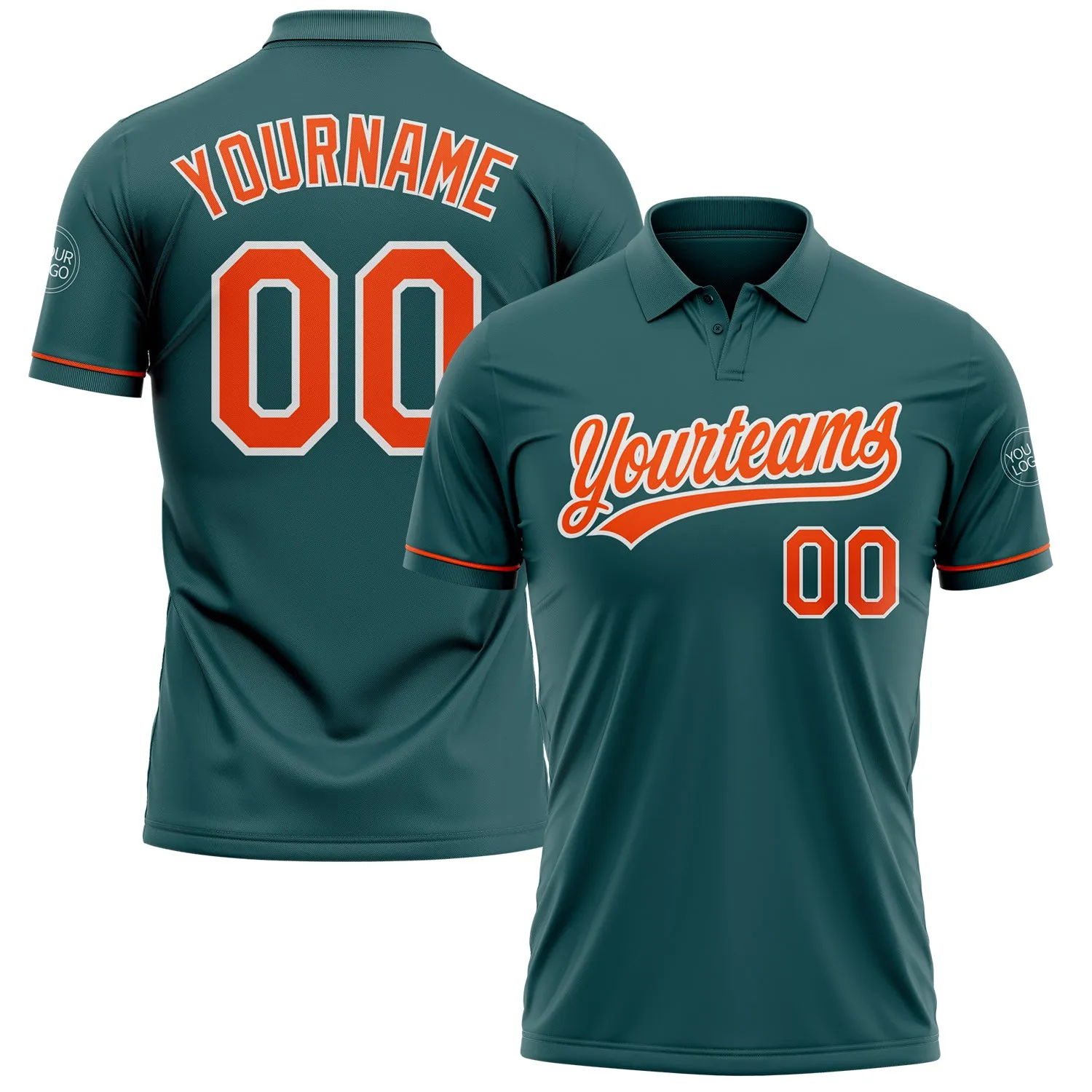 6b308e1f25f13531eba2e1ecd7d029c2858c9bf4ec7915363c5ed698a418e41b.webp Custom Midnight Green Orange-White Performance Vapor Golf Polo Shirt - Image 1