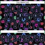 Custom Graffiti Pattern Black-Light Blue 3D Dots And Kiss Lips Authentic Baseball Jersey - Image 4