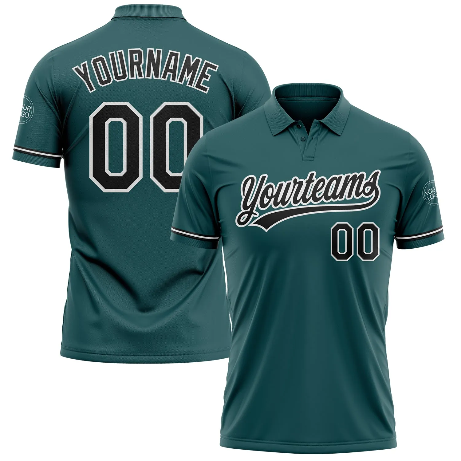 6eab22e970e72a08b7d4e38b5db7c18a9a8da1abb8a3dc36b904e72d6727e03a.webp Custom Midnight Green Black-White Performance Vapor Golf Polo Shirt - Image 1