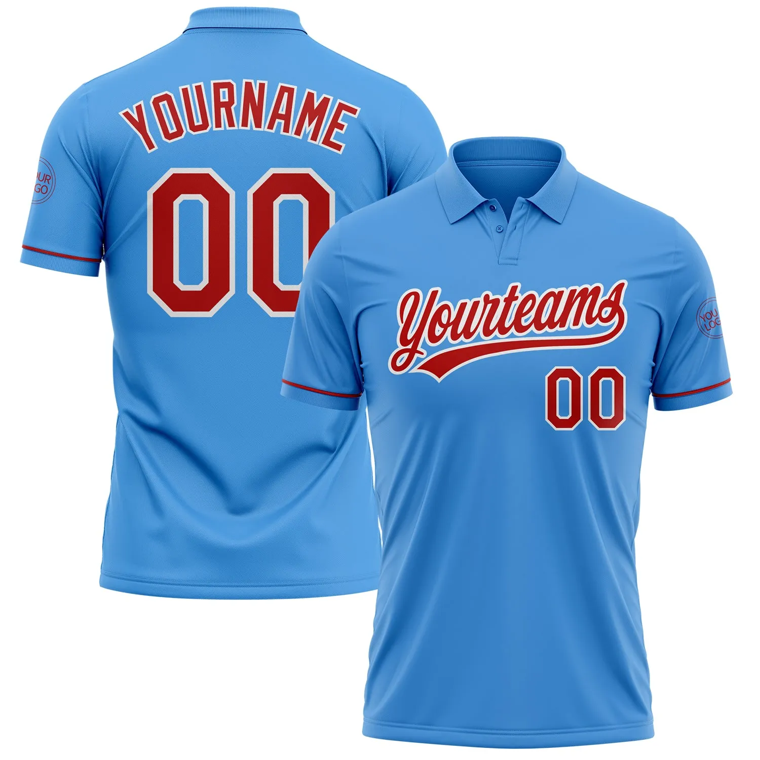 74b26f48a6c4ddb0e64f0bc7f1a117ae3f975ab1a8723324dd61323cfc0ca43d.webp Custom Powder Blue Red-White Performance Vapor Golf Polo Shirt - Image 1