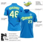 Custom Blue White-Neon Green Performance Vapor Golf Polo Shirt - Image 3