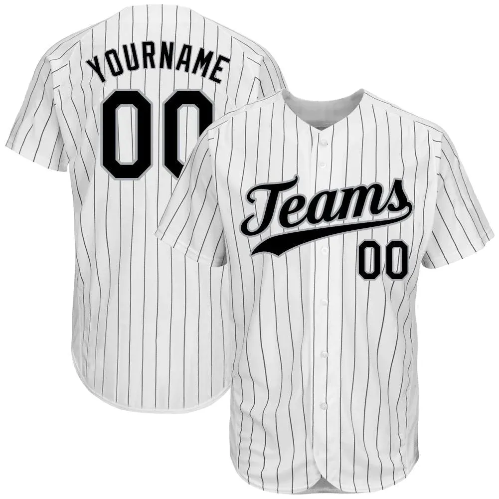 7d77afd621c214e3e75123d38ca62890be3925abbb3708e7034aced5b98d1b73.webp Custom White Black Pinstripe Black-Gray Authentic Baseball Jersey - Image 1
