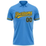 Custom Powder Blue Black-Yellow Performance Vapor Golf Polo Shirt - Image 2