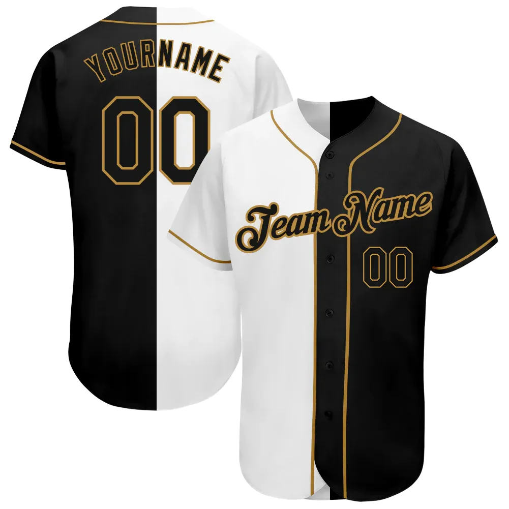 82c8cc8cf1f7e48b92deb2d316876efd160da3a9d2d89113793e10f66d76cccd.webp Custom White-Black Old Gold Authentic Split Fashion Baseball Jersey - Image 1