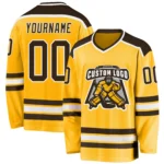 Custom Gold Brown-White So Cool Hockey Jersey