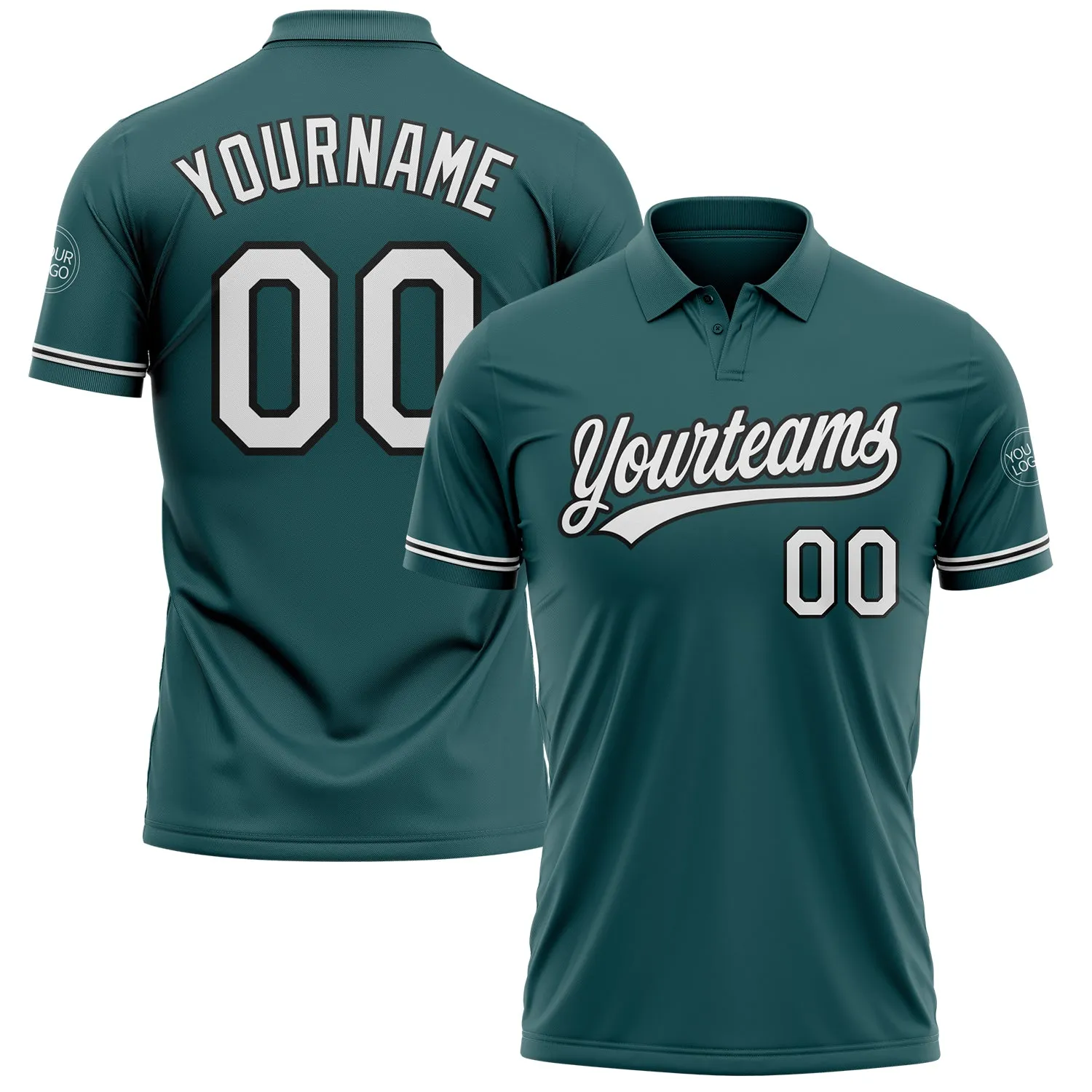 86d6fb75f3b6b64ceaee6e41c72f09a702e3195e5b1880f5998b5a3ca51ddf55.webp Custom Midnight Green White-Black Performance Vapor Golf Polo Shirt - Image 1