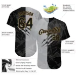 Custom Graffiti Pattern Black-Old Gold 3D Authentic Baseball Jersey - Image 2