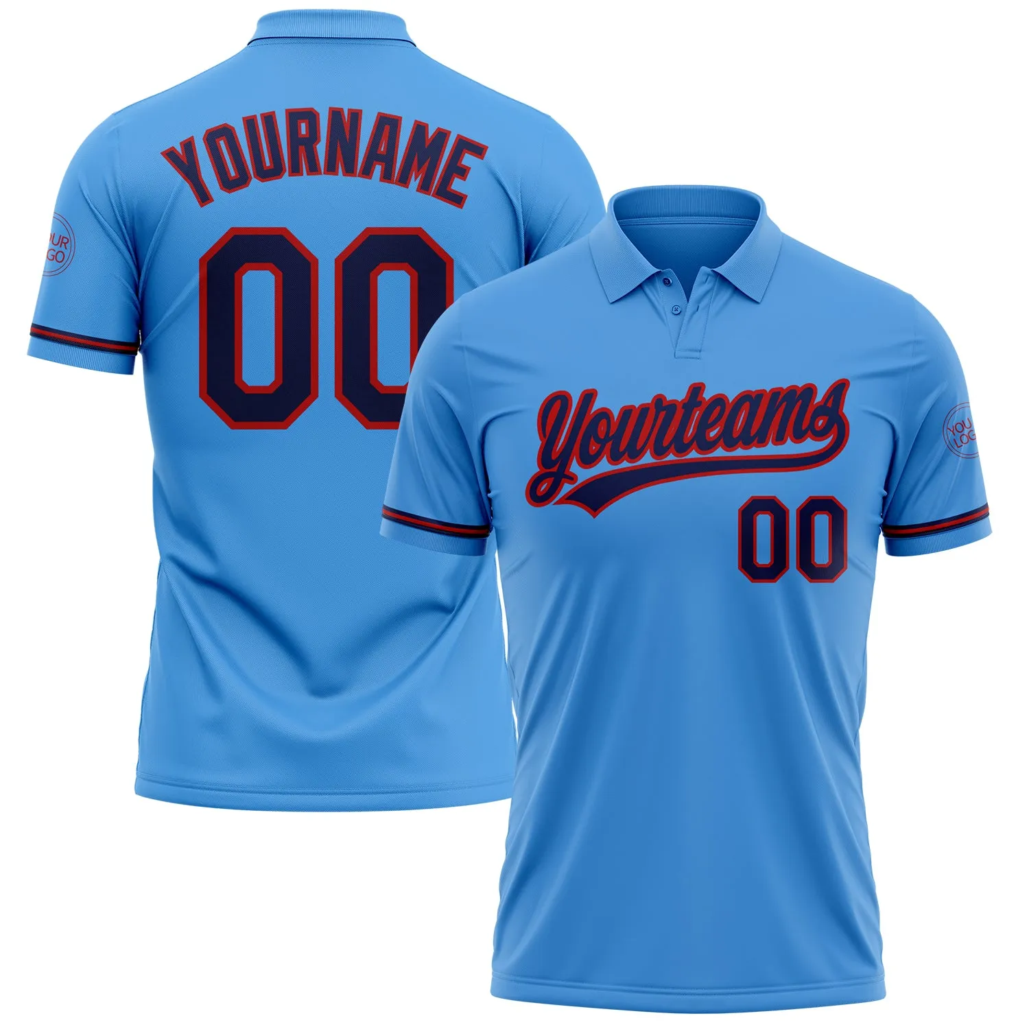 8ac63883aa1c7eff42c9bca5f5dca6ca6097f041397cb42e5a2e15b3a681aeae.webp Custom Powder Blue Navy-Red Performance Vapor Golf Polo Shirt - Image 1