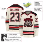Custom Cream Black-Red Hockey Jersey - Image 3