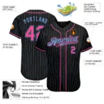 Custom Black Light Blue Pinstripe Pink-Light Blue Authentic Baseball Jersey - Image 2